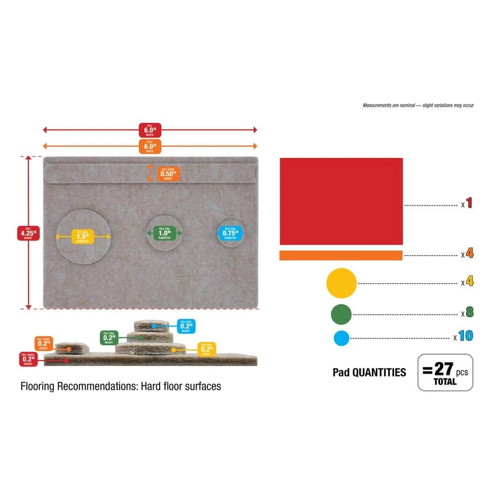 Everbilt Assorted Beige Heavy-Duty Self-Adhesive Strips, Round and Rectangular Felt Furniture Pads Value Pack (27-Piece) 10 Everbilt Assorted Beige Heavy-Duty Self-Adhesive Strips, Round and Rectangular Felt Furniture Pads Value Pack (27-Piece) - Image 10