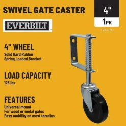 Everbilt 4 in. Black Hard Rubber and Steel Swivel Gate Caster with Adjustable Spring Bracket and 125 lb. Load Rating -Everbilt Store blacks everbilt casters 49785 e1 1000