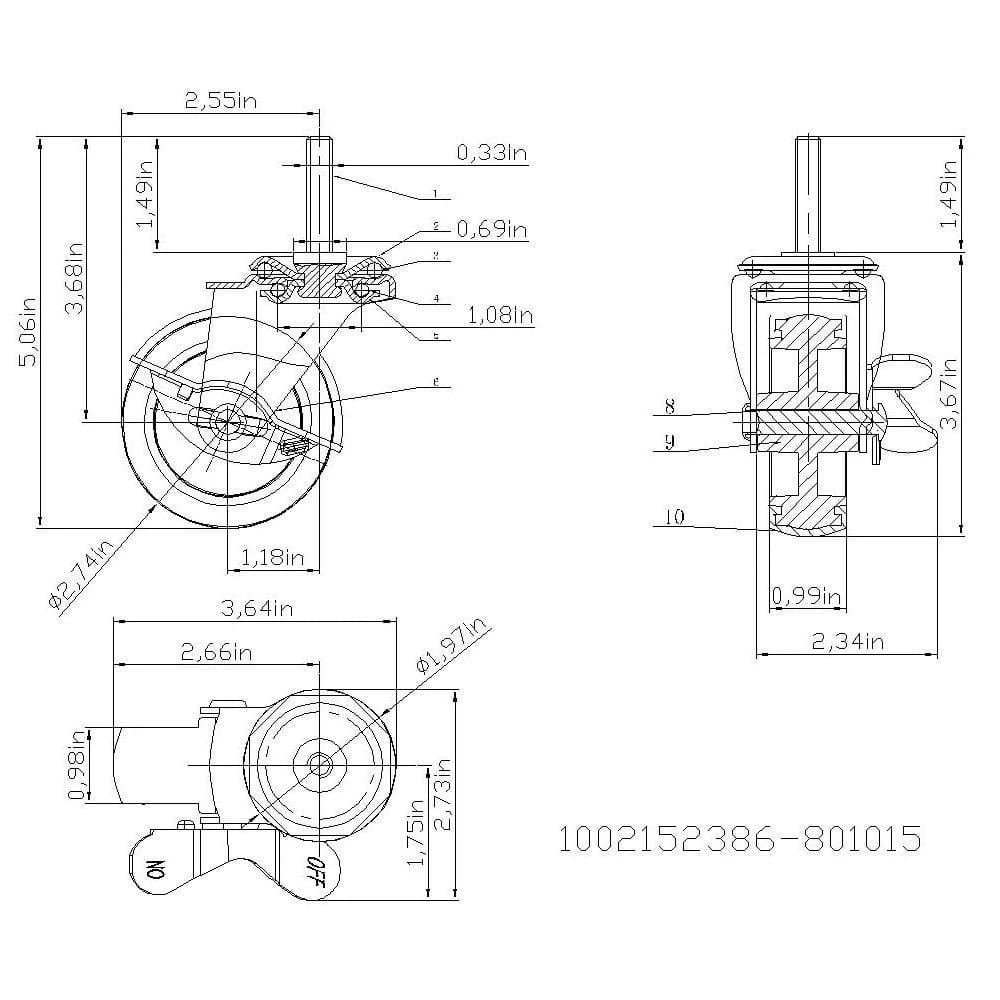 Everbilt 3 in. Medium-Duty Gray TPR Swivel Stem Mount Caster with Brake 175 lbs. Weight Capacity 2 Everbilt 3 in. Medium-Duty Gray TPR Swivel Stem Mount Caster with Brake 175 lbs. Weight Capacity - Image 2