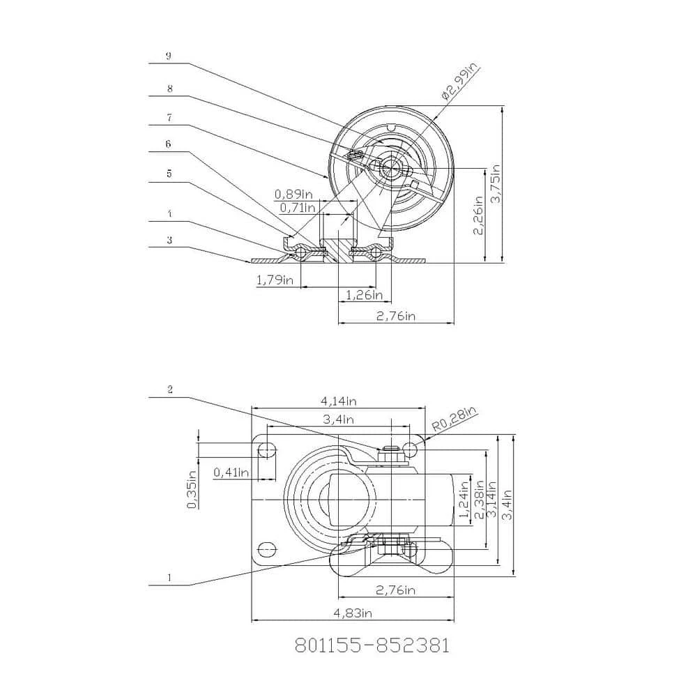Everbilt 3 in. General Duty Black Polyproplyene Caster Swivel Plate with Brake 175 lbs. Weight Capacity 2 Everbilt 3 in. General Duty Black Polyproplyene Caster Swivel Plate with Brake 175 lbs. Weight Capacity - Image 2