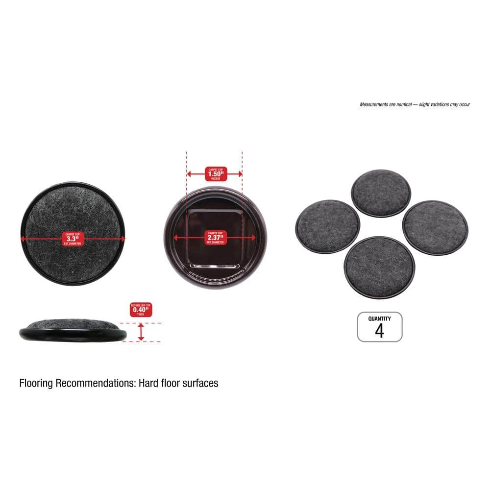 Everbilt 2-1/2 in. Brown Metal Furniture Cups with Carpet Base for Hard Floors (4-Pack) 10 Everbilt 2-1/2 in. Brown Metal Furniture Cups with Carpet Base for Hard Floors (4-Pack) - Image 10