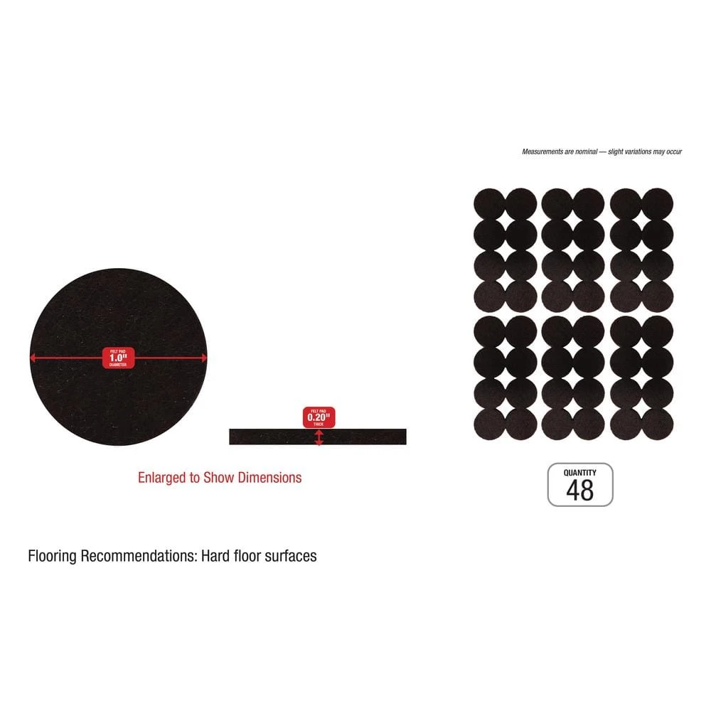 Everbilt 1 in. Brown Round Felt Heavy-Duty Self-Adhesive Furniture Pads (48-Pack) 13 Everbilt 1 in. Brown Round Felt Heavy-Duty Self-Adhesive Furniture Pads (48-Pack) - Image 13