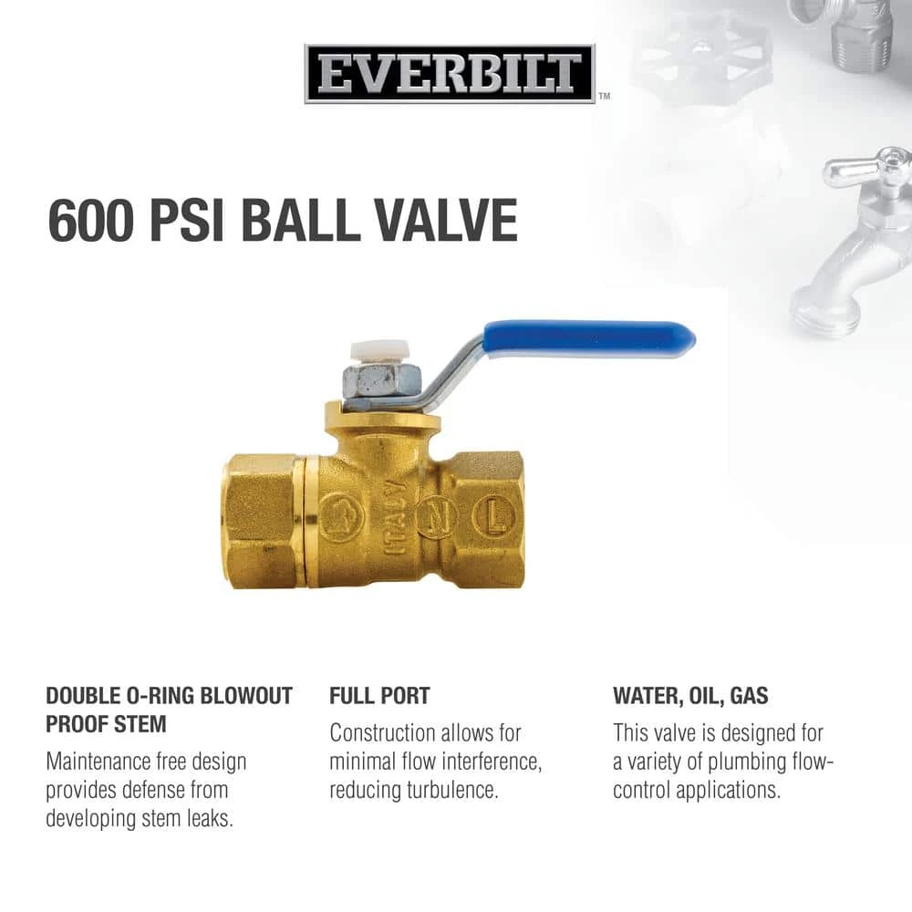 Everbilt 1/4 in. Brass FPT Full Port Threaded Ball Valve 7 Everbilt 1/4 in. Brass FPT Full Port Threaded Ball Valve - Image 7