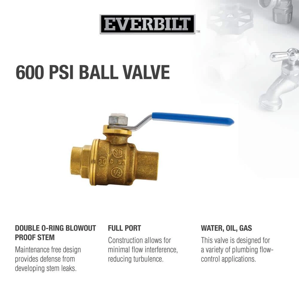 Everbilt 1/2 in. Brass C x C Full Port Ball Valve 7 Everbilt 1/2 in. Brass C x C Full Port Ball Valve - Image 7