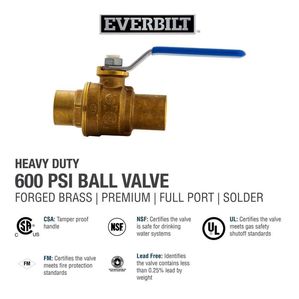 Everbilt 1/2 in. Brass C x C Full Port Ball Valve 6 Everbilt 1/2 in. Brass C x C Full Port Ball Valve - Image 6