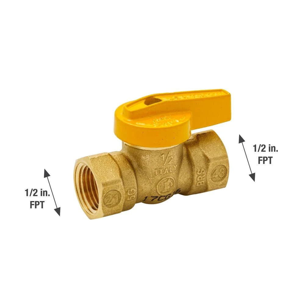 Everbilt 1/2 in. Brass Lever-Handle FPT 1-Piece Body Gas Ball Valve 2 Everbilt 1/2 in. Brass Lever-Handle FPT 1-Piece Body Gas Ball Valve - Image 2