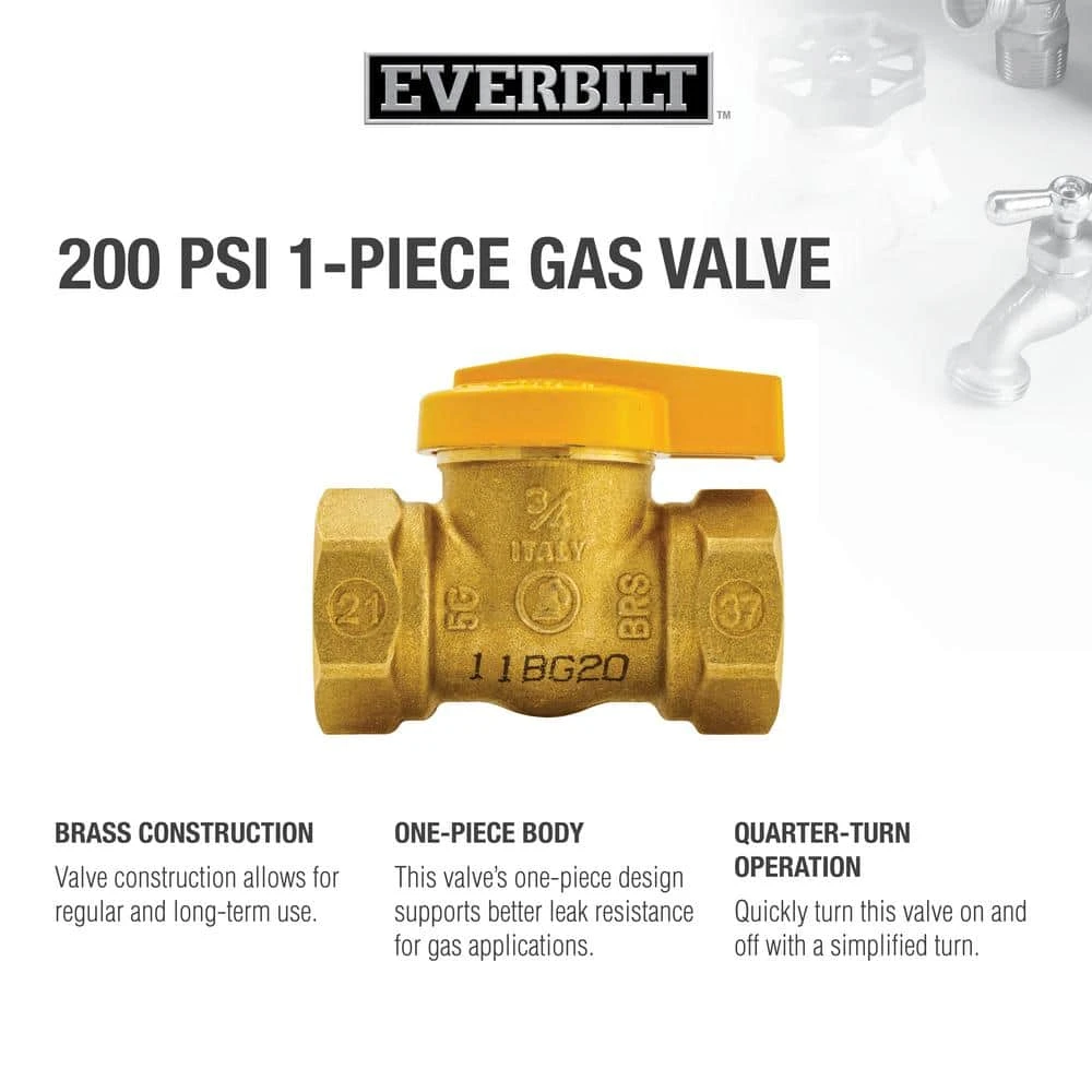 Everbilt 3/4 in. Brass FPT 1-Piece Gas Valve 7 Everbilt 3/4 in. Brass FPT 1-Piece Gas Valve - Image 7