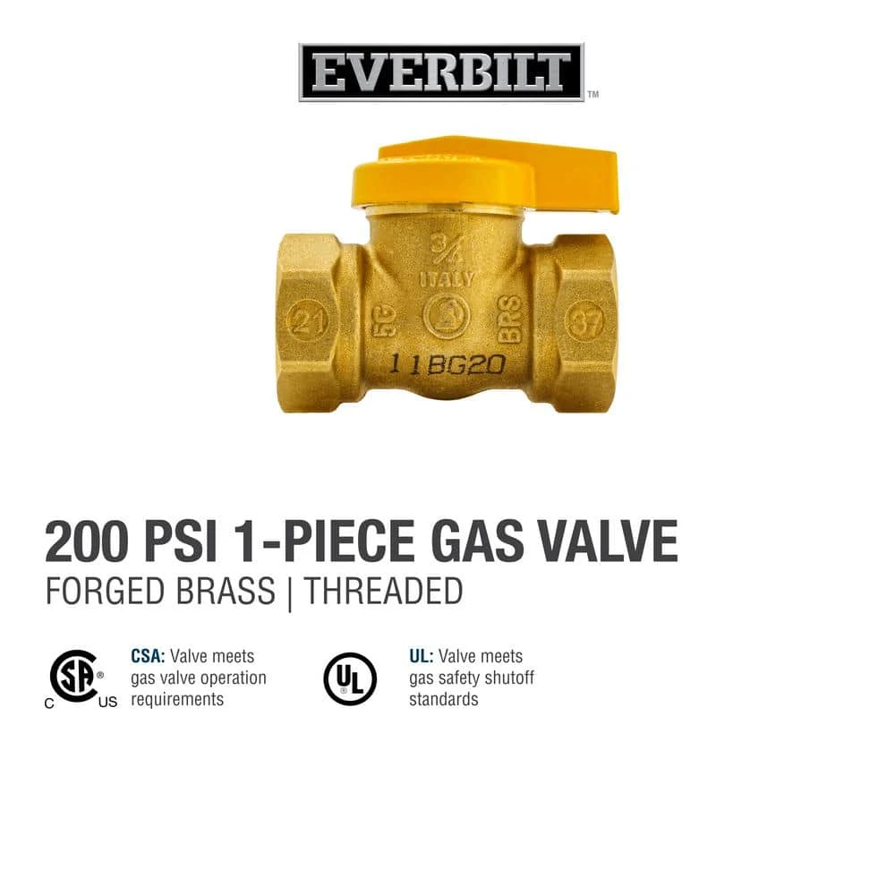 Everbilt 3/4 in. Brass FPT 1-Piece Gas Valve 6 Everbilt 3/4 in. Brass FPT 1-Piece Gas Valve - Image 6