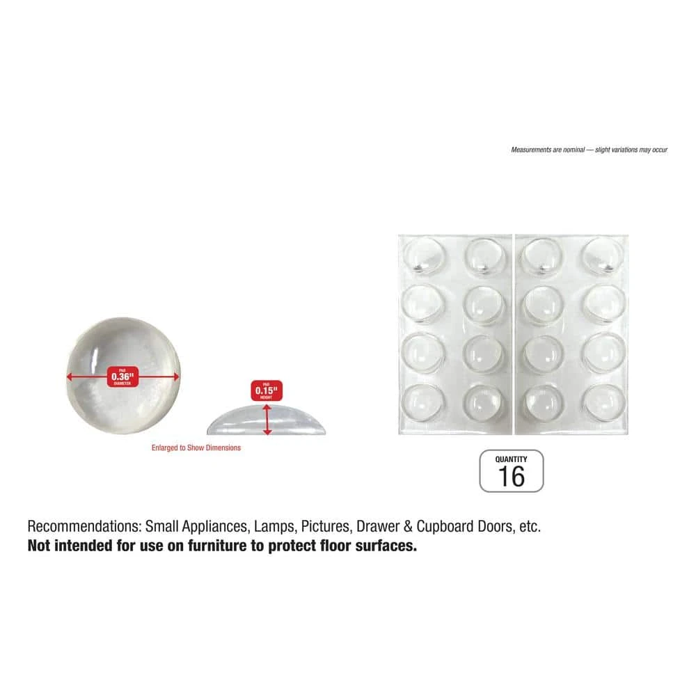 Everbilt 3/8 in. Clear Soft Rubber Like Plastic Self-Adhesive Round Bumpers (16-Pack) 11 Everbilt 3/8 in. Clear Soft Rubber Like Plastic Self-Adhesive Round Bumpers (16-Pack) - Image 11