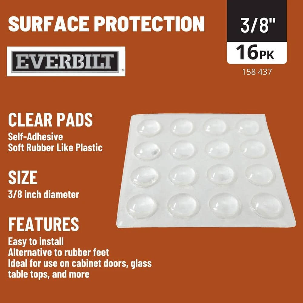 Everbilt 3/8 in. Clear Soft Rubber Like Plastic Self-Adhesive Round Bumpers (16-Pack) 2 Everbilt 3/8 in. Clear Soft Rubber Like Plastic Self-Adhesive Round Bumpers (16-Pack) - Image 2