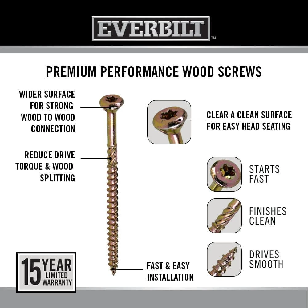 Everbilt #8 x 1-3/4 in. Star Drive Flat Head Interior Wood Screws (175-Pack) 3 Everbilt #8 x 1-3/4 in. Star Drive Flat Head Interior Wood Screws (175-Pack) - Image 3