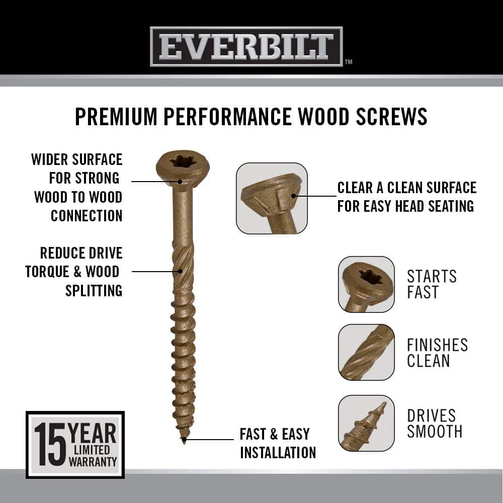 Everbilt #10 x 2-1/2 in. Star Drive Flat Head Exterior Wood Screws (83-Pack) 3 Everbilt #10 x 2-1/2 in. Star Drive Flat Head Exterior Wood Screws (83-Pack) - Image 3