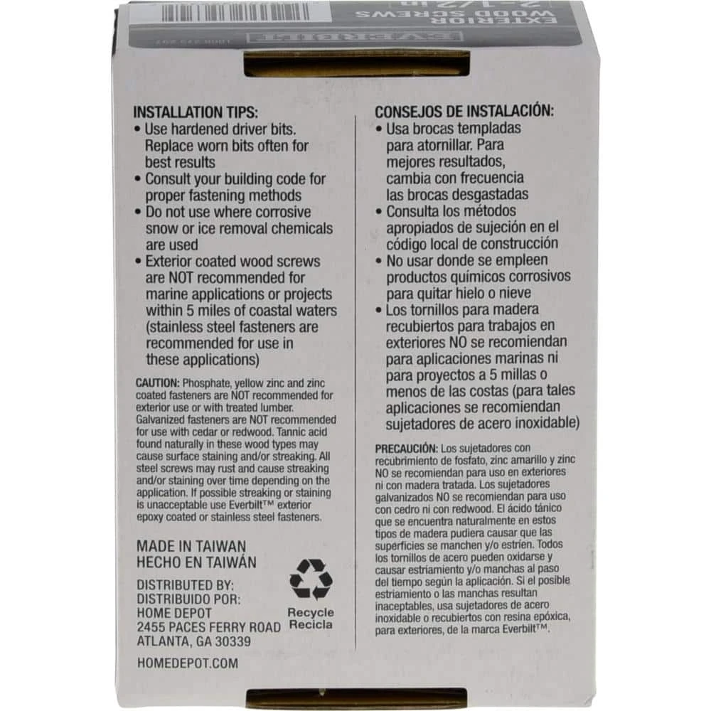 Everbilt #10 x 2-1/2 in. Star Drive Flat Head Exterior Wood Screws (83-Pack) 4 Everbilt #10 x 2-1/2 in. Star Drive Flat Head Exterior Wood Screws (83-Pack) - Image 4