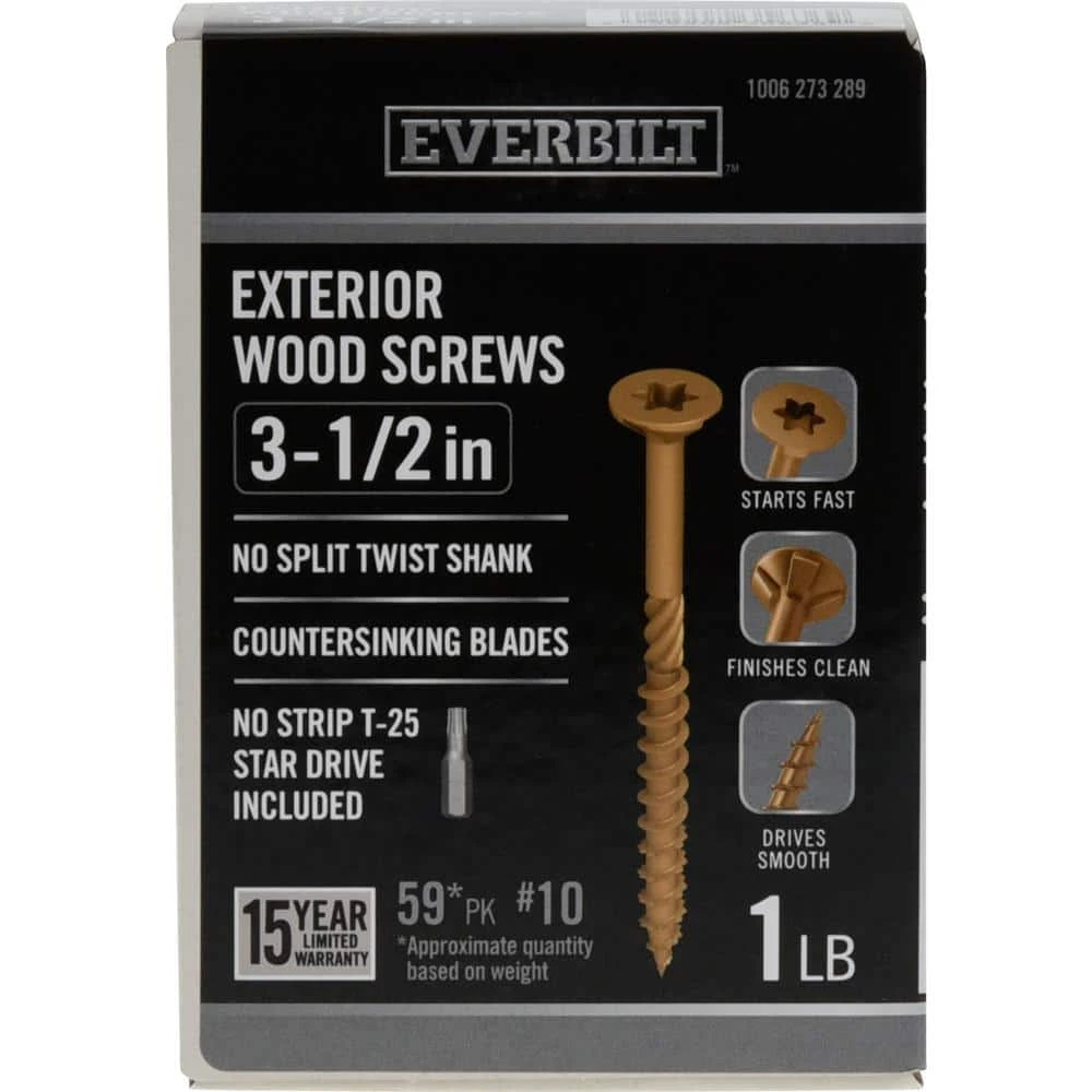 Everbilt #10 x 3-1/2 in. Star Drive Flat Head Exterior Wood Screws (59-Pack) 1 Everbilt #10 x 3-1/2 in. Star Drive Flat Head Exterior Wood Screws (59-Pack)