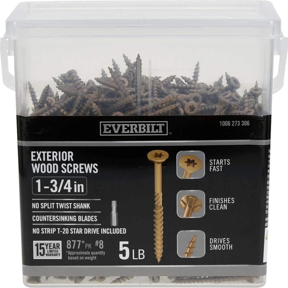 Everbilt #8 x 1-3/4 in. Star Drive Flat Head Exterior Wood Screws (877-Pack) 1 Everbilt #8 x 1-3/4 in. Star Drive Flat Head Exterior Wood Screws (877-Pack)