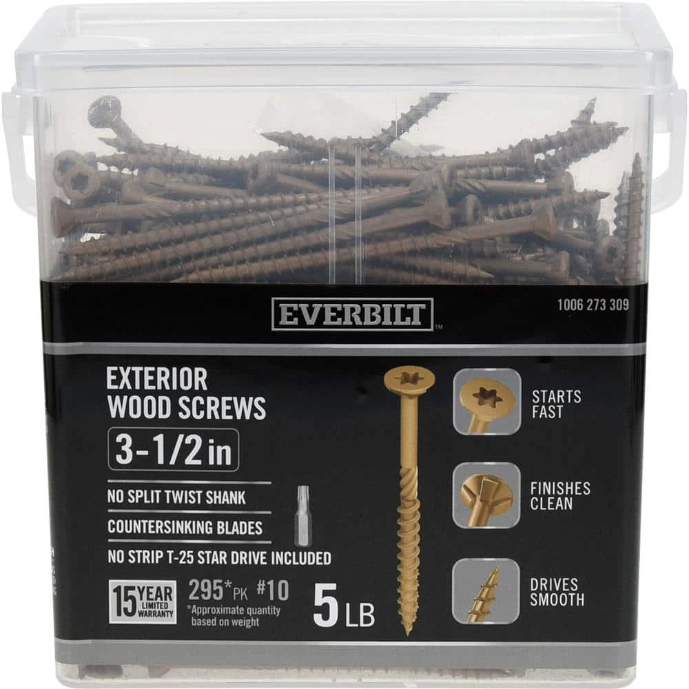 Everbilt #10 x 3-1/2 in. Star Drive Flat Head Exterior Wood Screws (295-Pack) 1 Everbilt #10 x 3-1/2 in. Star Drive Flat Head Exterior Wood Screws (295-Pack)