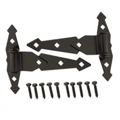 Everbilt 8 in. Black Decorative Spring Tee Hinge (2-Pack)