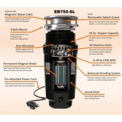 Everbilt 3/4 HP Slim Continuous Feed Garbage Disposal with Stainless Steel Sink Flange and Attached Power Cord -Everbilt Store everbilt garbage disposals 10 us eb 750 sl 40 1000