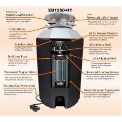 Everbilt 1.25 HP Continuous Feed Garbage Disposal with Stainless Steel Sink Flange and Attached Power Cord -Everbilt Store everbilt garbage disposals 10 us eb1250 ht 40 1000