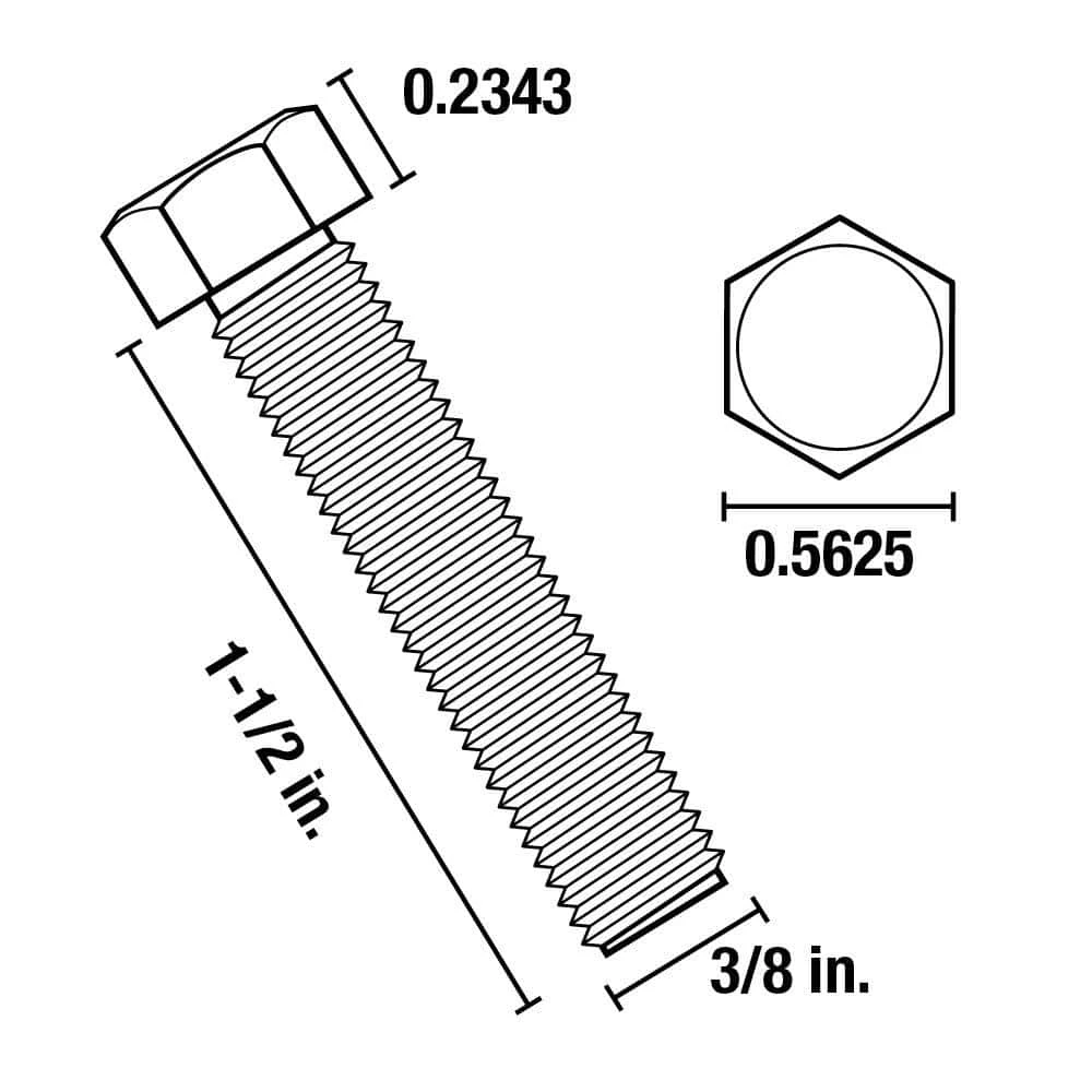 Everbilt 3/8 in.-16 x 1-1/2 in. Zinc Plated Hex Bolt (25-Pack) 5 Everbilt 3/8 in.-16 x 1-1/2 in. Zinc Plated Hex Bolt (25-Pack) - Image 5