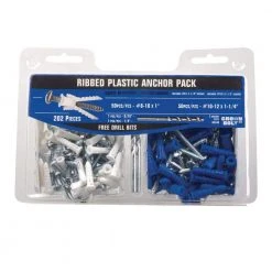 Everbilt #8-10 White and #10-12 Blue Ribbed Plastic Anchor Pack with Screws (202-Pieces)