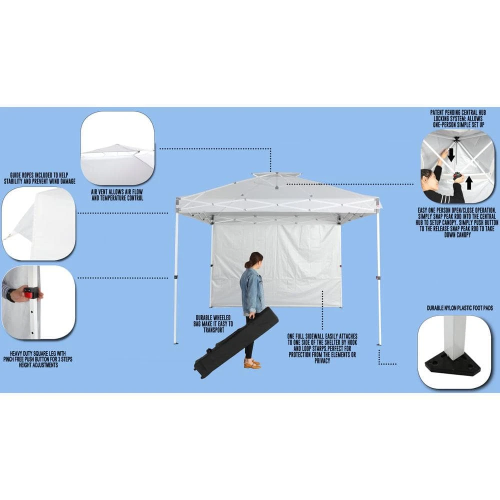 Everbilt 10 ft. x 10 ft. Commercial Instant Canopy-Pop Up Tent with Wall Panel White 3 Everbilt 10 ft. x 10 ft. Commercial Instant Canopy-Pop Up Tent with Wall Panel White - Image 3