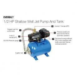 Everbilt 1/2 HP Shallow Well Jet Pump with 6 Gallon Tank -Everbilt Store everbilt shallow well pumps autoj100a2 fa 1000