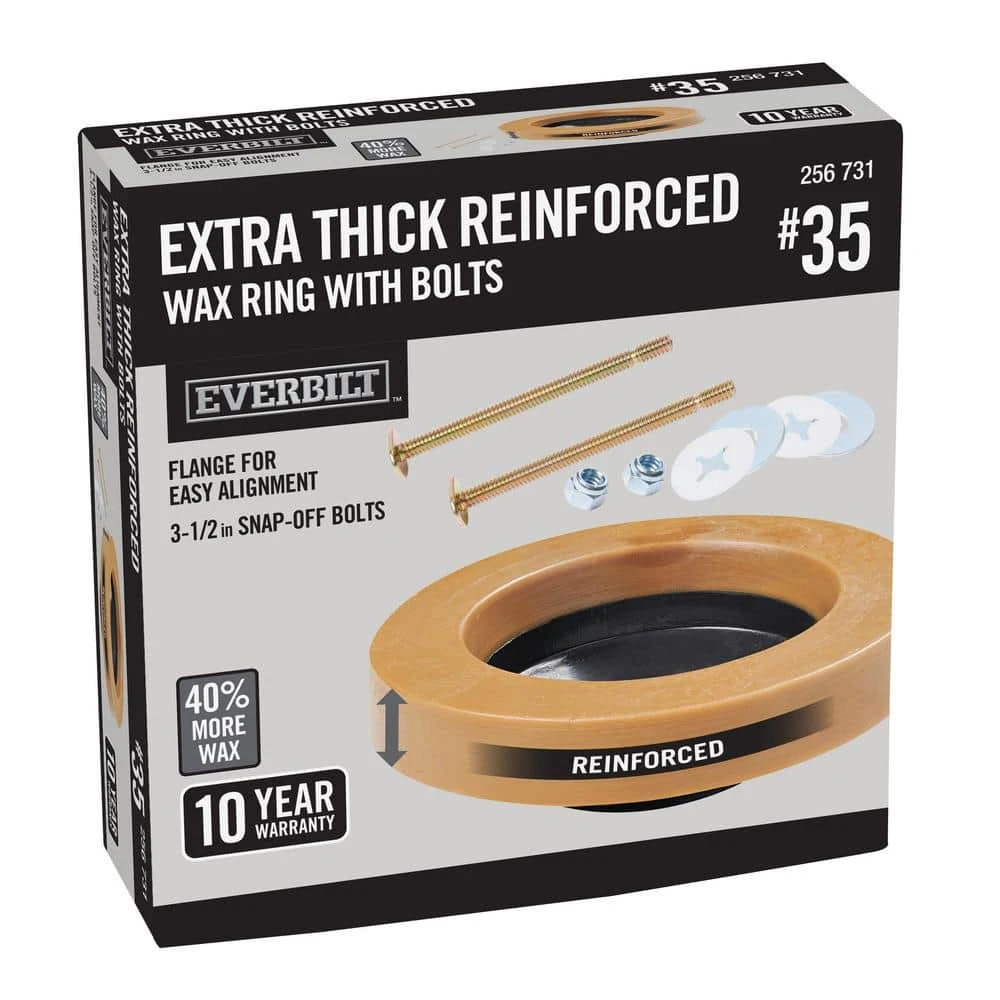 Everbilt Extra Thick Reinforced Toilet Wax Ring with Plastic Horn and Zinc-Plated Toilet Bolts 2 Everbilt Extra Thick Reinforced Toilet Wax Ring with Plastic Horn and Zinc-Plated Toilet Bolts - Image 2
