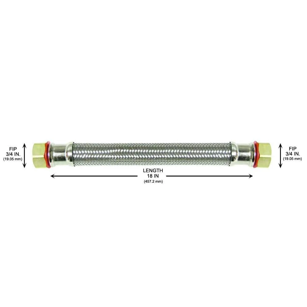 Everbilt 3/4 in. FIP x 3/4 in. FIP x 18 in. Stainless Steel Water Heater Supply Line 2 Everbilt 3/4 in. FIP x 3/4 in. FIP x 18 in. Stainless Steel Water Heater Supply Line - Image 2