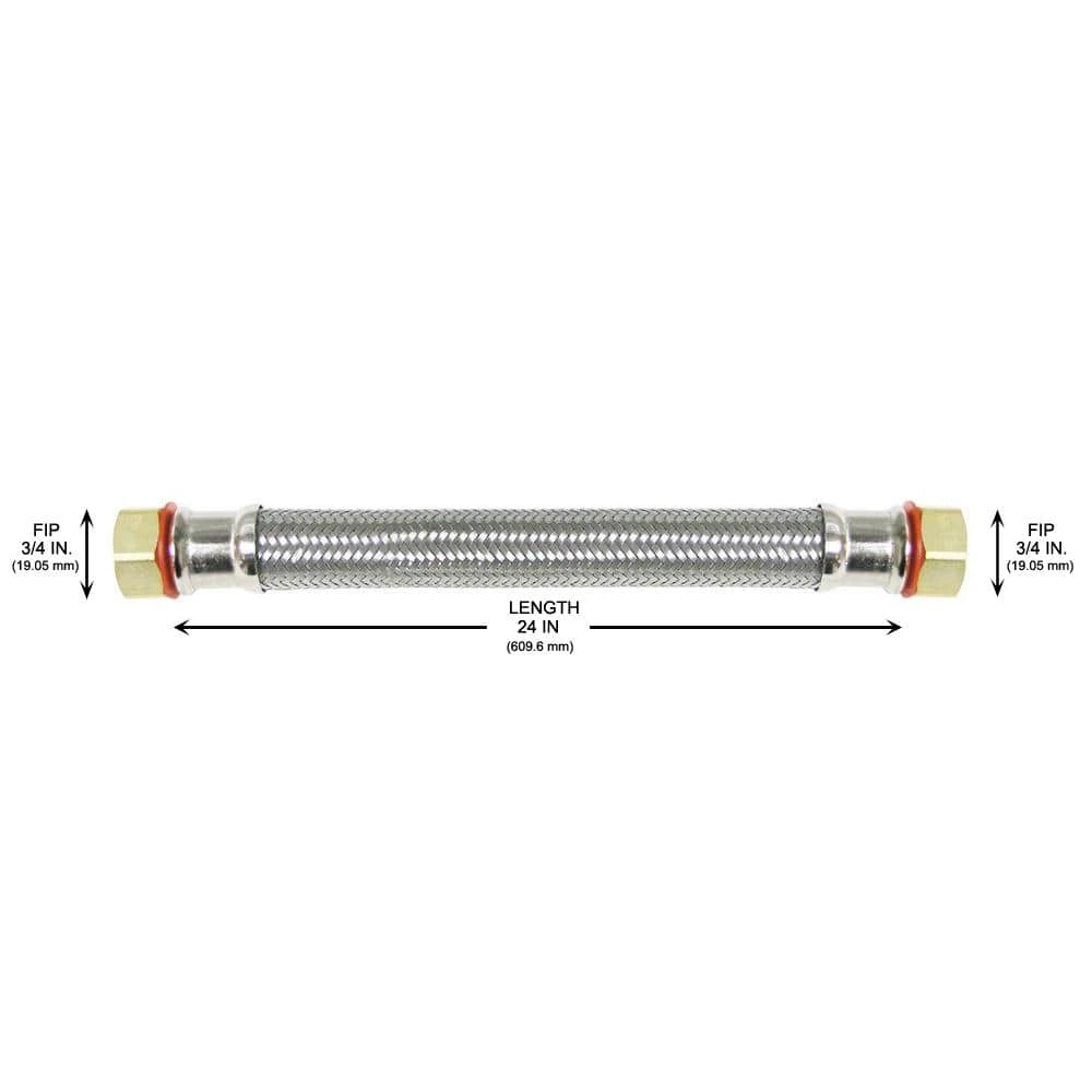 Everbilt 3/4 in. FIP x 3/4 in. FIP x 24 in. Stainless Steel Water Heater Supply Line 2 Everbilt 3/4 in. FIP x 3/4 in. FIP x 24 in. Stainless Steel Water Heater Supply Line - Image 2