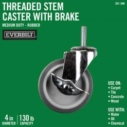 Everbilt 4 in. Gray Rubber Like TPR and Steel Swivel Threaded Stem Caster with Locking Brake and 130 lb. Load Rating