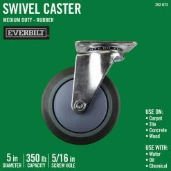 Everbilt 5 in. Gray Rubber Like TPR and Steel Swivel Plate Caster with 350 lb. Load Rating
