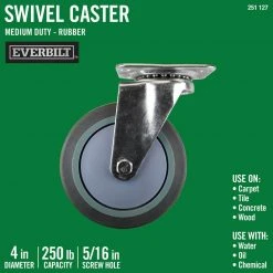 Everbilt 4 in. Gray Rubber Like TPR and Steel Swivel Plate Caster with 250 lb. Load Rating