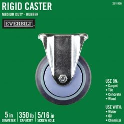 Everbilt 5 in. Gray Rubber Like TPR and Steel Rigid Plate Caster with 350 lb. Load Rating
