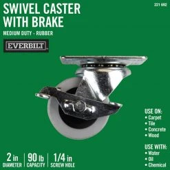 Everbilt 2 in. Gray Rubber Like TPR and Steel Swivel Plate Caster with Locking Brake and 90 lb. Load Rating