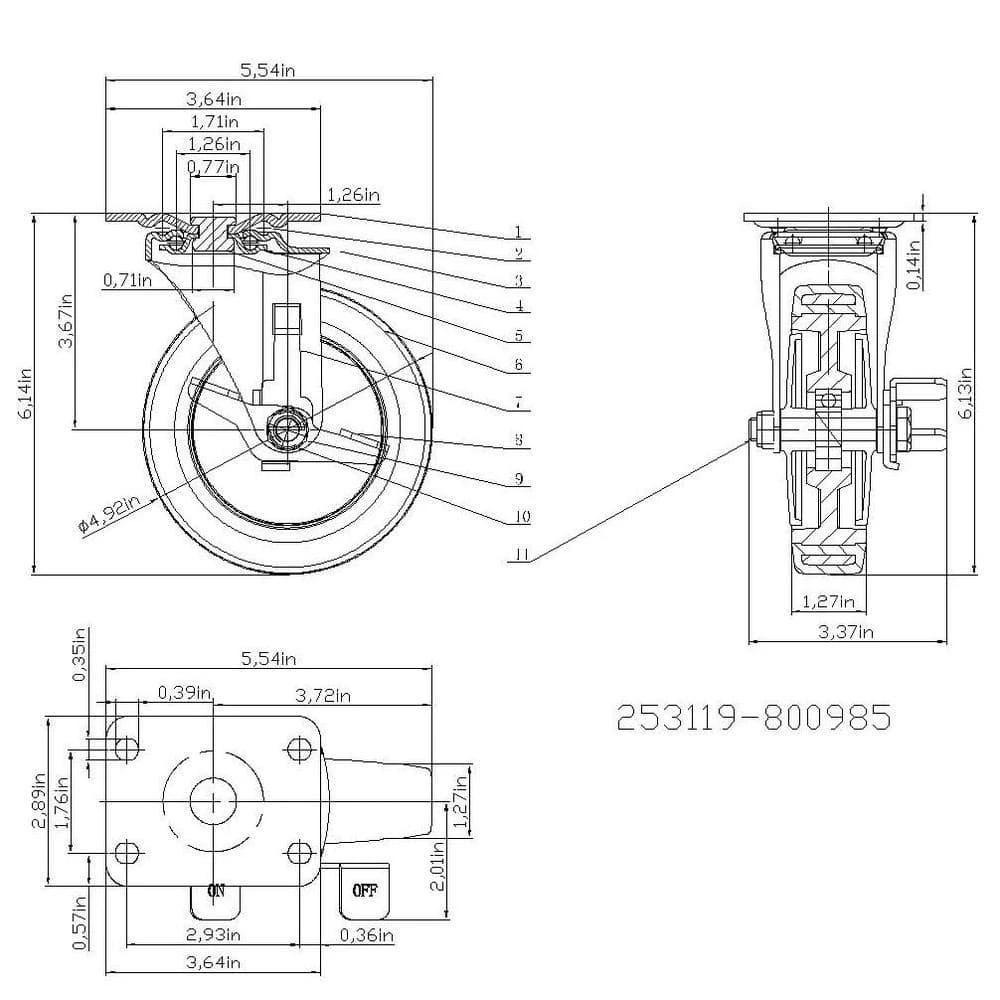 Everbilt 5 in. Medium Duty Gray TPR Swivel Plate Caster with Brake 350 lbs. Weight Capacity 2 Everbilt 5 in. Medium Duty Gray TPR Swivel Plate Caster with Brake 350 lbs. Weight Capacity - Image 2