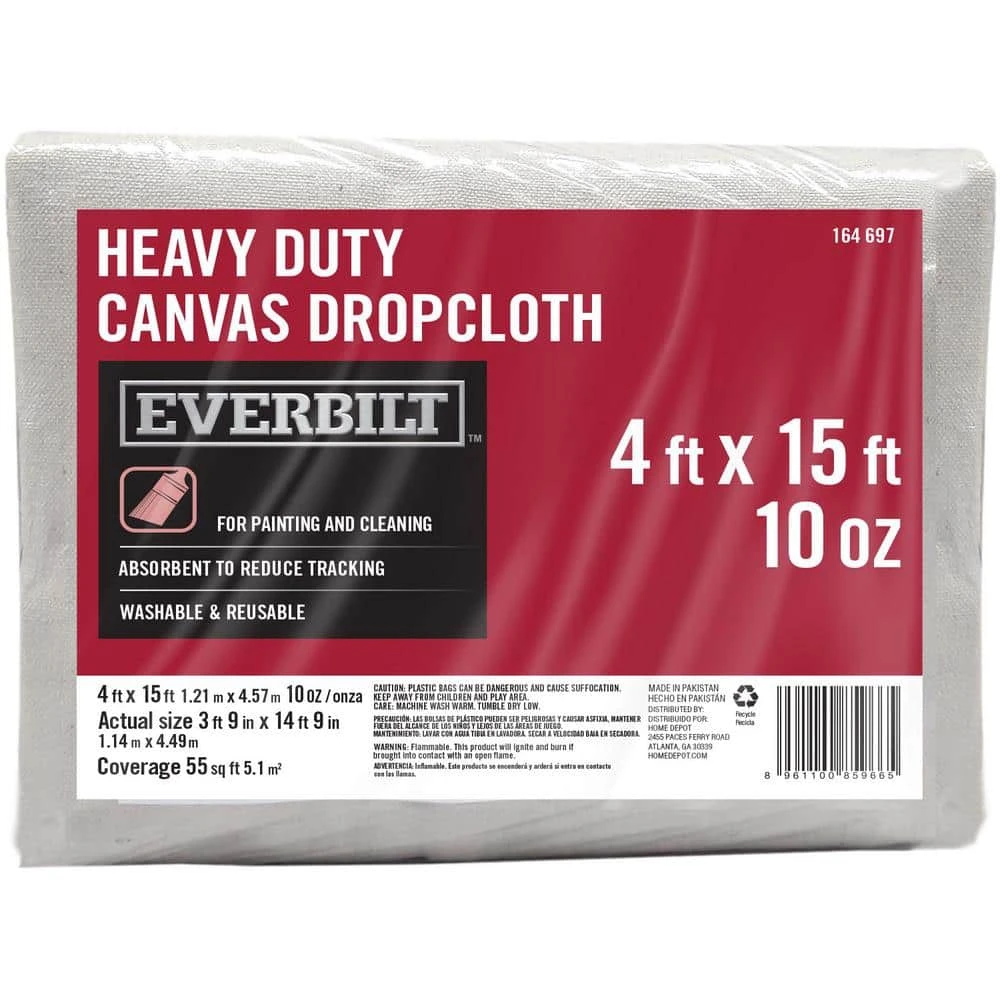 Everbilt 4 ft. x 15 ft. 10 oz. Canvas Drop Cloth 3 Everbilt 4 ft. x 15 ft. 10 oz. Canvas Drop Cloth - Image 3