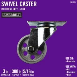 Everbilt 3 in. Gray Cast Iron Swivel Plate Caster with 300 lb. Load Rating