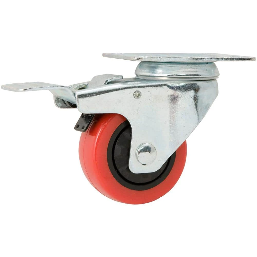 Everbilt 3 in. Red Polyurethane and Steel Swivel Plate Caster with Locking Brake and 175 lb. Load Rating 2 Everbilt 3 in. Red Polyurethane and Steel Swivel Plate Caster with Locking Brake and 175 lb. Load Rating - Image 2