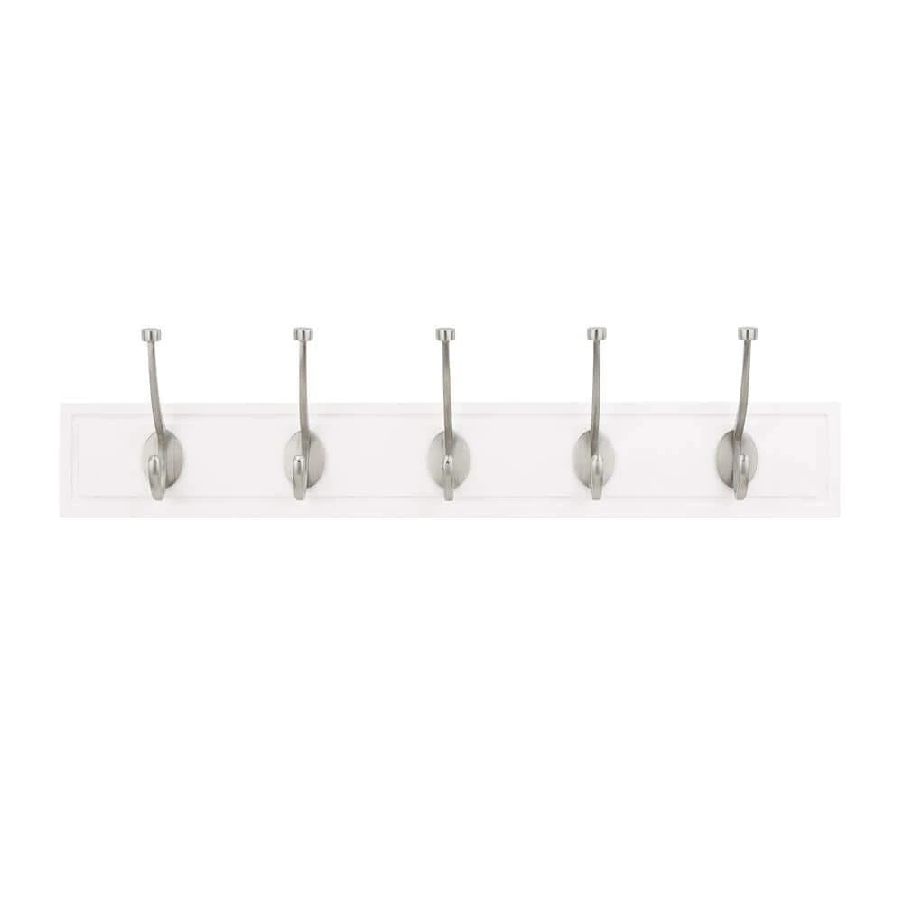 Everbilt 27 in. White Rack with 5 Satin Nickel Hooks 1 Everbilt 27 in. White Rack with 5 Satin Nickel Hooks