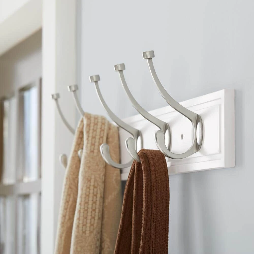 Everbilt 27 in. White Rack with 5 Satin Nickel Hooks 4 Everbilt 27 in. White Rack with 5 Satin Nickel Hooks - Image 4