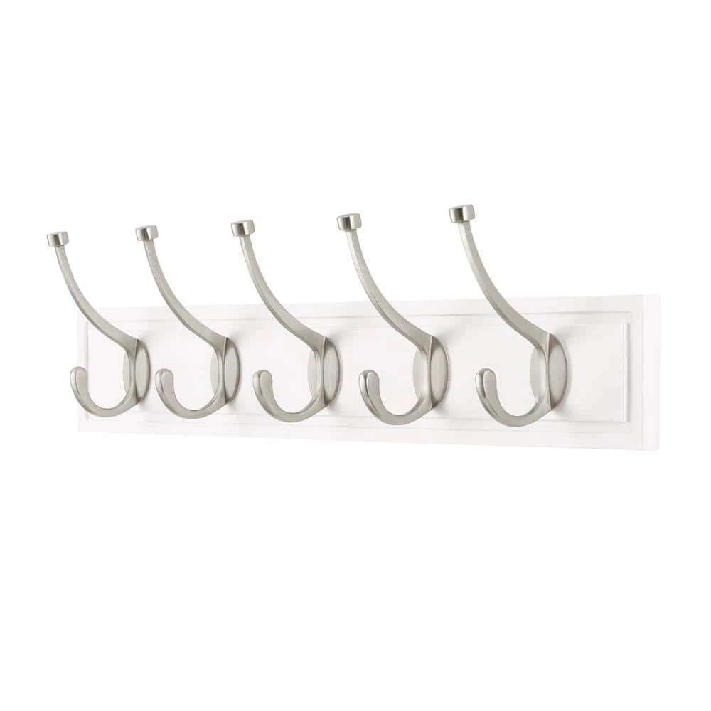Everbilt 27 in. White Rack with 5 Satin Nickel Hooks 2 Everbilt 27 in. White Rack with 5 Satin Nickel Hooks - Image 2