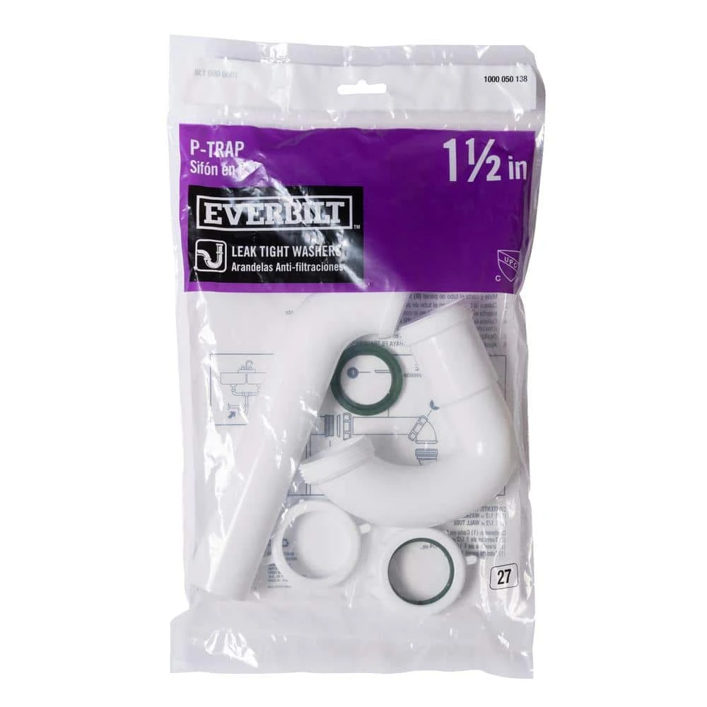 Everbilt 1-1/2 in. White Plastic Sink Drain P-Trap with Reversible J-Bend 6 Everbilt 1-1/2 in. White Plastic Sink Drain P-Trap with Reversible J-Bend - Image 6