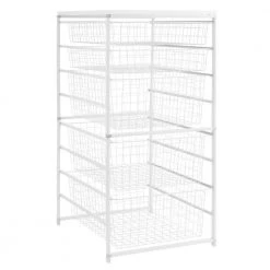 Everbilt 34.76 in. H x 17.13 in. W White Steel 5-Drawer Close Mesh Wire Basket -Everbilt Store white everbilt wire closet drawers 90325 40 1000