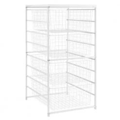 Everbilt 34.76 in. H x 17.13 in. W White Steel 4-Drawer Close Mesh Wire Basket -Everbilt Store white everbilt wire closet drawers 90326 40 1000