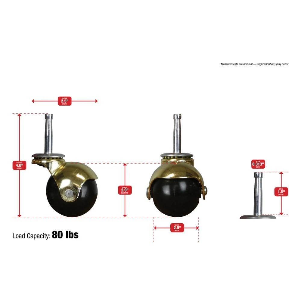 Everbilt 2 in. Black Rubber and Brass Hooded Ball Swivel Stem Caster with 80 lb. Load Rating 13 Everbilt 2 in. Black Rubber and Brass Hooded Ball Swivel Stem Caster with 80 lb. Load Rating - Image 13